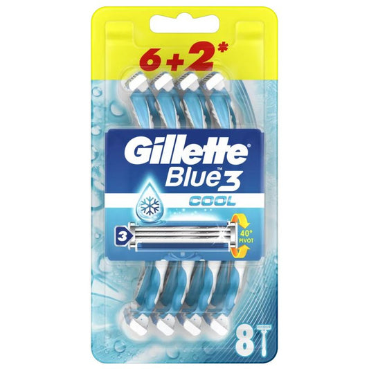 Gillette Blue3 Cool Aparat de Ras de Unică Folosință, Tehnologie ComfortFresh, Cap Pivotant și 3 Lame de Precizie, Mâner Ergonomic, 2 Bucăți