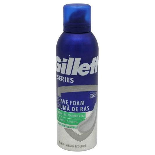 Gillette Series Spuma de Ras pentru Piele Sensibila, Formula cu Aloe Vera, Protectie Tripla, 200 ml