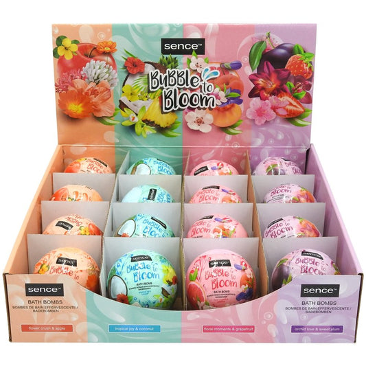 Sence Bomba Sare de Baie Efervescenta, Colectia Bubble Bloom, Hidratare si Relaxare, Forma Sferica, 120 g, Diverse Sortimente