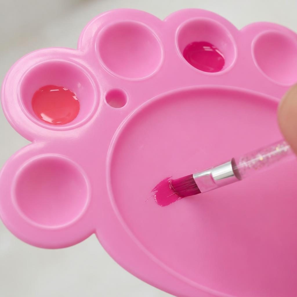 Paleta Pentru Amestecat Culori, Design Forma Laba cu 7 Compartimente, Plastic Rezistent, 16.5 x 10.4 cm, Roz