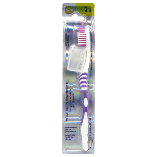 Nobil Care Periuta de Dinti, Capac cu Oglinda si Peri Medii, Maner Ergonomic, 1 Bucata, Albastru/Alb