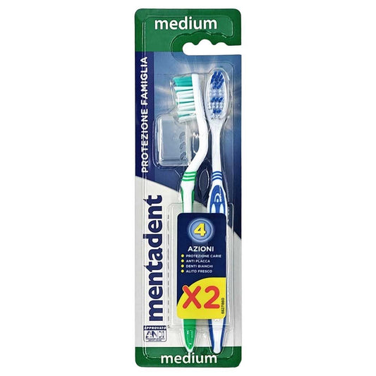 Mentadent Periuta de Dinti Pachet Dublu, Peri Medii pentru Curatare Eficienta, Maner Ergonomic, 2 Bucatiutasee