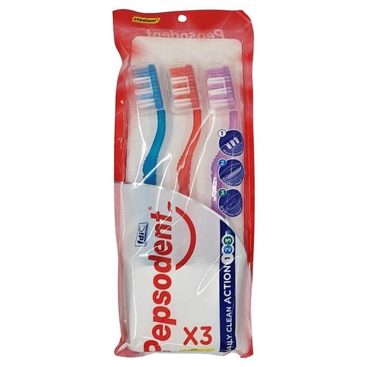 Pepsodent Periuță de Dinți, Cu Capac, Action Clean, Medium, 3 Buc