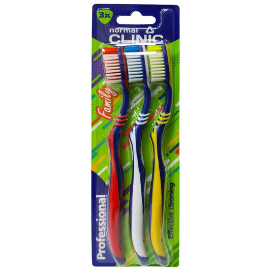 Clinic Periuta de Dinti Manuala, Peri de Intensitate Medie, Design Ergonomic, Protectie Gingivala, Set 3 Bucati, Model Szv003