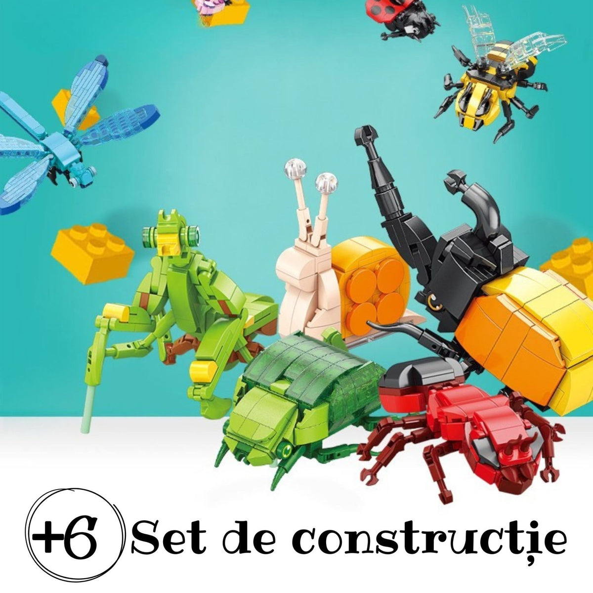 Set de Constructie Model Bondar, Jucarie Educativa STEM Lumea Insectelor Mini, Model 3D din Plastic ABS, 150 Piese, Varsta 6+ Ani, 11 x 7 x 7 cm, Negru/Galben