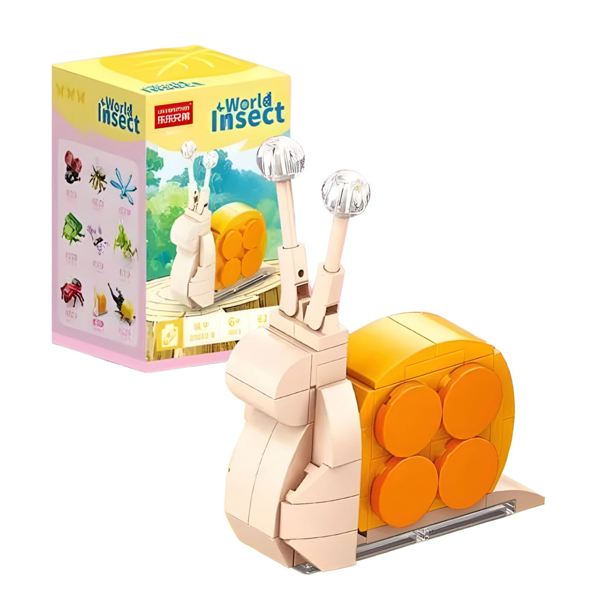 Set de Constructie Model Melc, Lumea Insectelor Mini, Jucarie Educativa STEM, Puzzle 3D, Plastic ABS, 62 Piese, 6+ Ani, 11 x 7 x 7 cm, Bej/Portocaliu