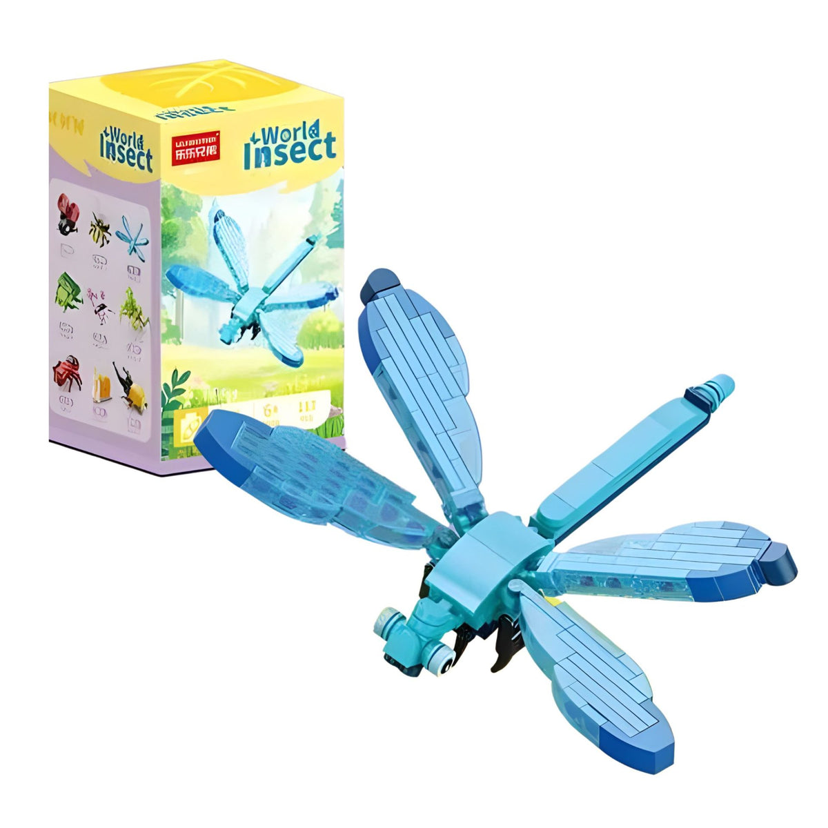 Set de Constructie Libelula, Jucarie Educativa STEM, Lumea Insectelor Mini, Model 3D din Plastic ABS, 117 Piese, Varsta 6+ Ani, 11 x 7 x 7 cm, Albastru