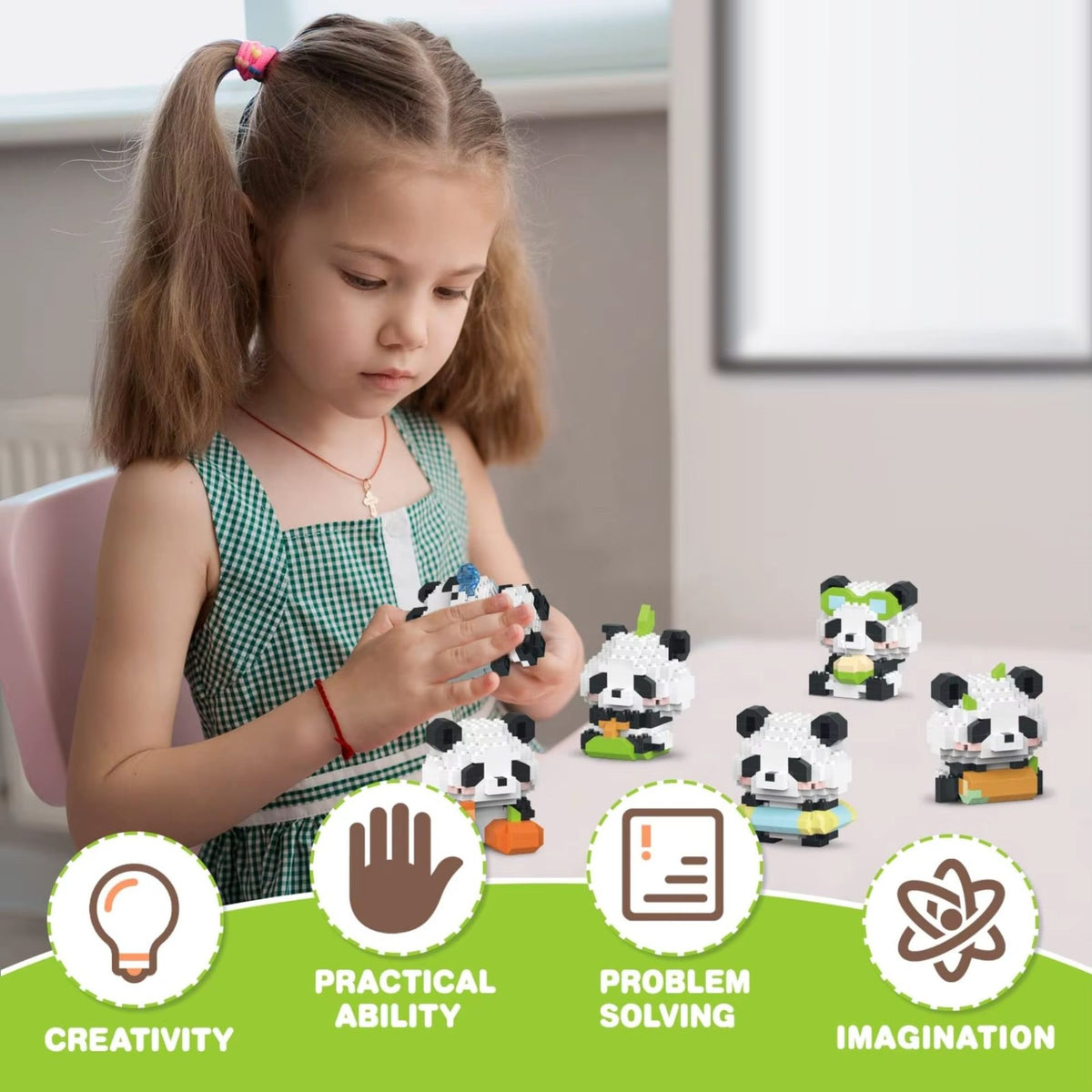 Set de Constructie Panda cu Bambus, Jucarie Educativa STEM si Model 3D, Plastic ABS, 159 Piese, 6+ Ani, 7.8 x 4.1 x 11.3 cm, Mov