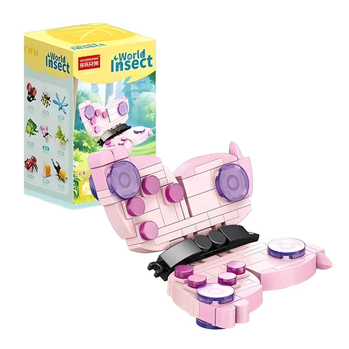 Set de Constructie Fluture, Model 3D Educativ STEM, Lumea Insectelor Mini, Plastic ABS, 115 Piese, 6 Ani+, 11 x 7 x 7 cm, Roz