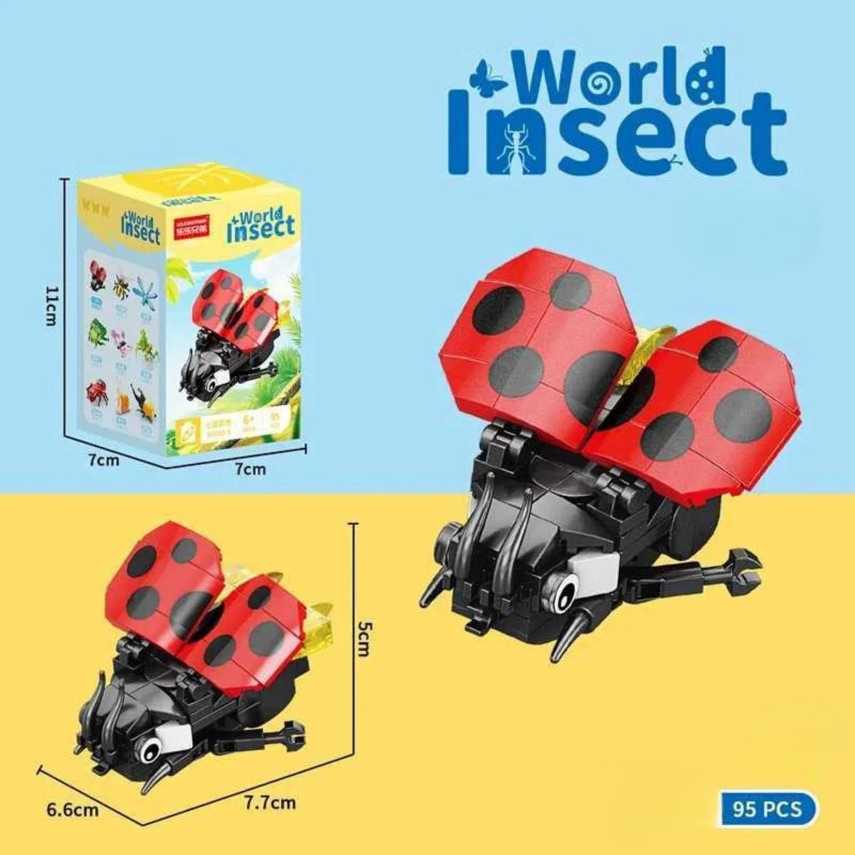 Set de Constructie Buburuza, Model 3D Lumea Insectelor Mini, Jucarie Educativa STEM, Plastic ABS, 95 Piese, Varsta 6+ Ani, 11 x 7 x 7 cm, Rosu/Negru