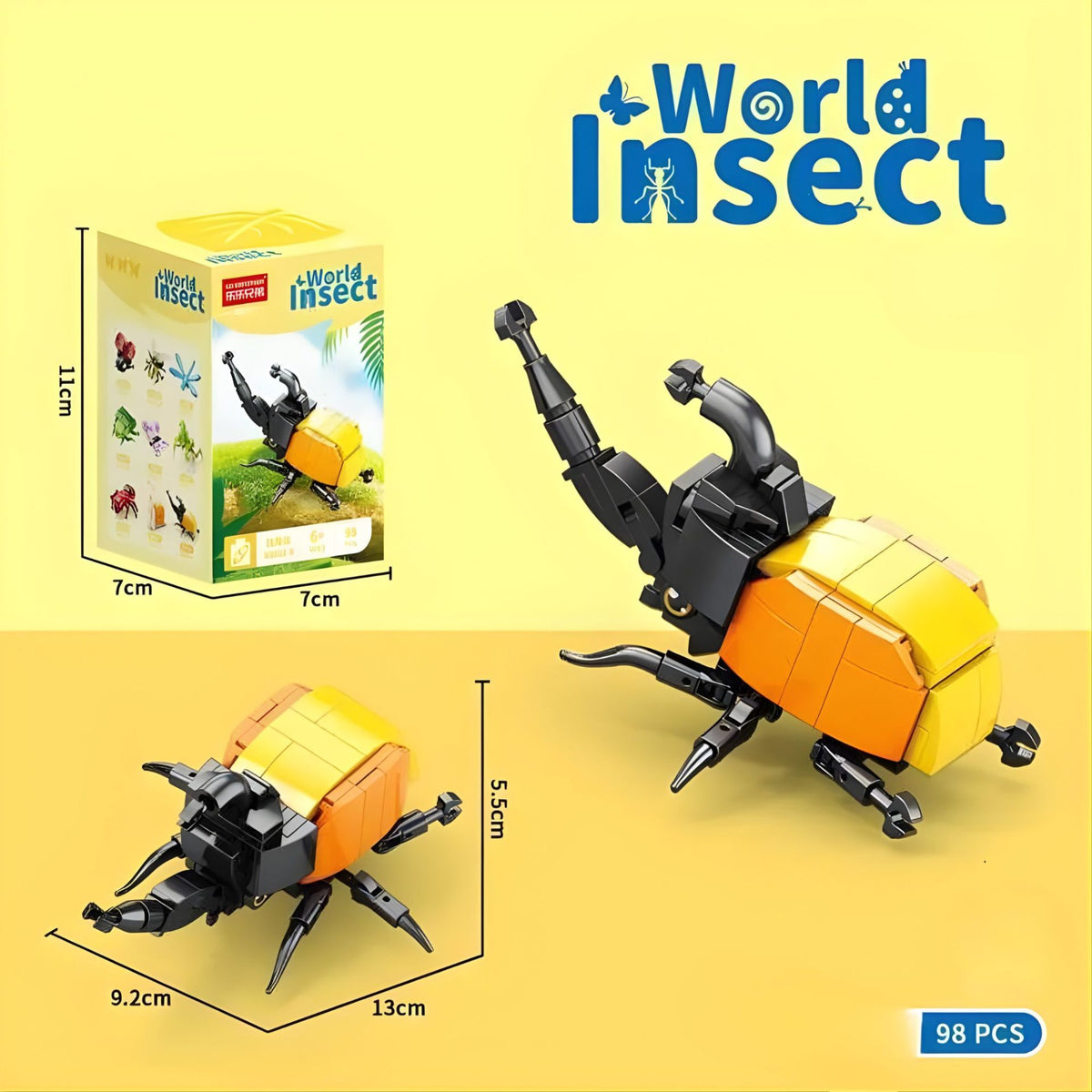 Set de Constructie Gandacul Rinocer, Jucarie Educativa STEM, Model 3D Insecte Mini, Plastic ABS, 98 Piese, 11 x 7 x 7 cm, Negru/Portocaliu, +6 Ani