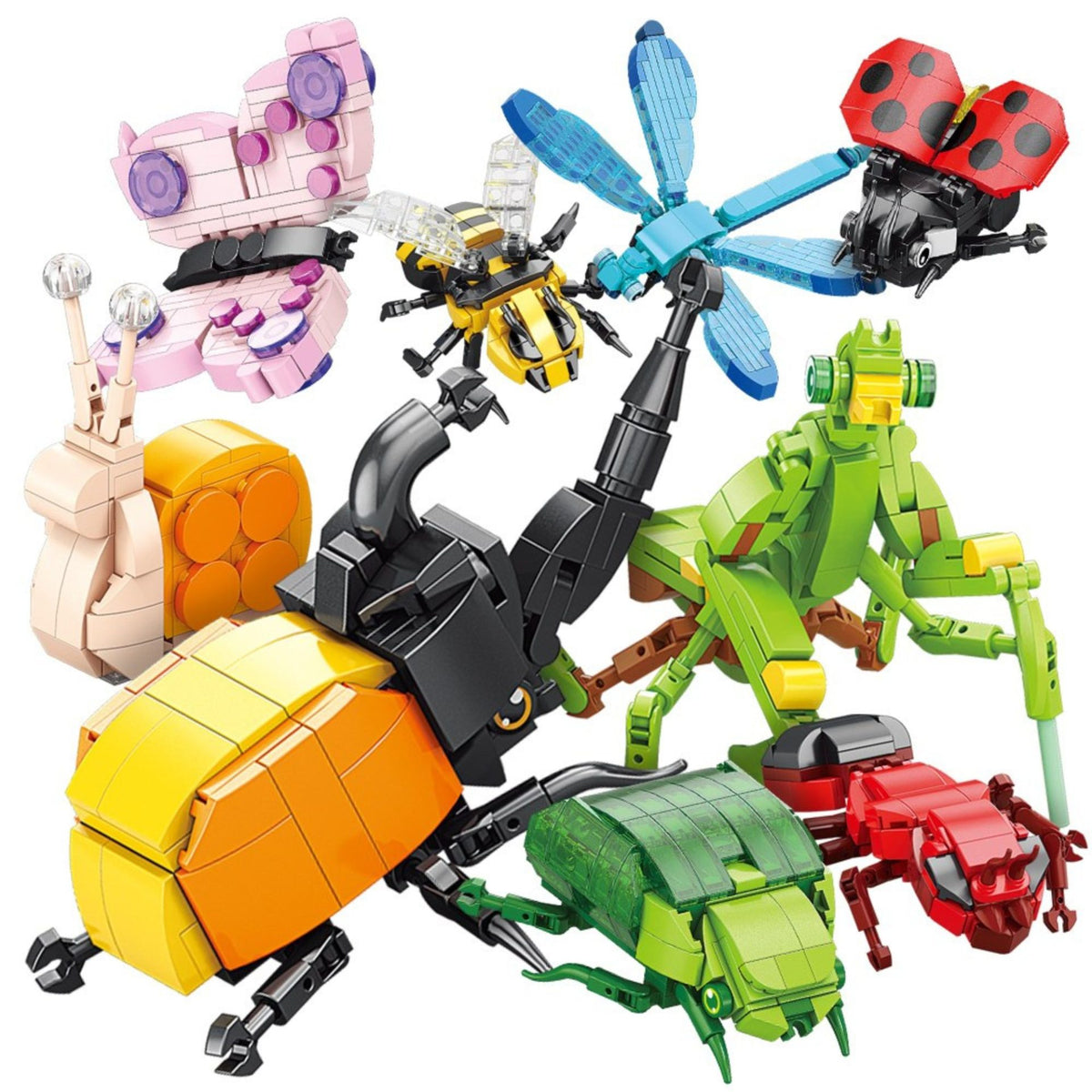 Set de Constructie Gandacul Rinocer, Jucarie Educativa STEM, Model 3D Insecte Mini, Plastic ABS, 98 Piese, 11 x 7 x 7 cm, Negru/Portocaliu, +6 Ani