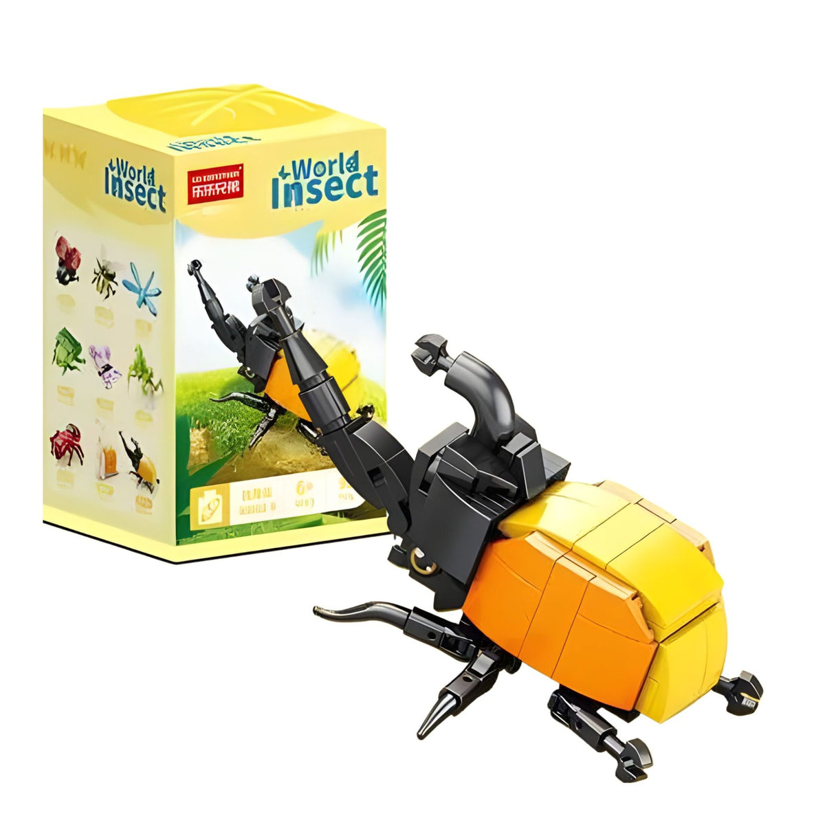 Set de Constructie Gandacul Rinocer, Jucarie Educativa STEM, Model 3D Insecte Mini, Plastic ABS, 98 Piese, 11 x 7 x 7 cm, Negru/Portocaliu, +6 Ani