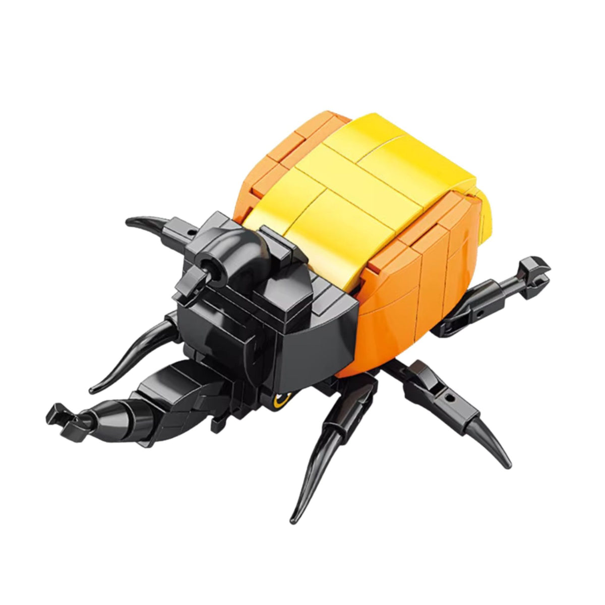 Set de Constructie Gandacul Rinocer, Jucarie Educativa STEM, Model 3D Insecte Mini, Plastic ABS, 98 Piese, 11 x 7 x 7 cm, Negru/Portocaliu, +6 Ani
