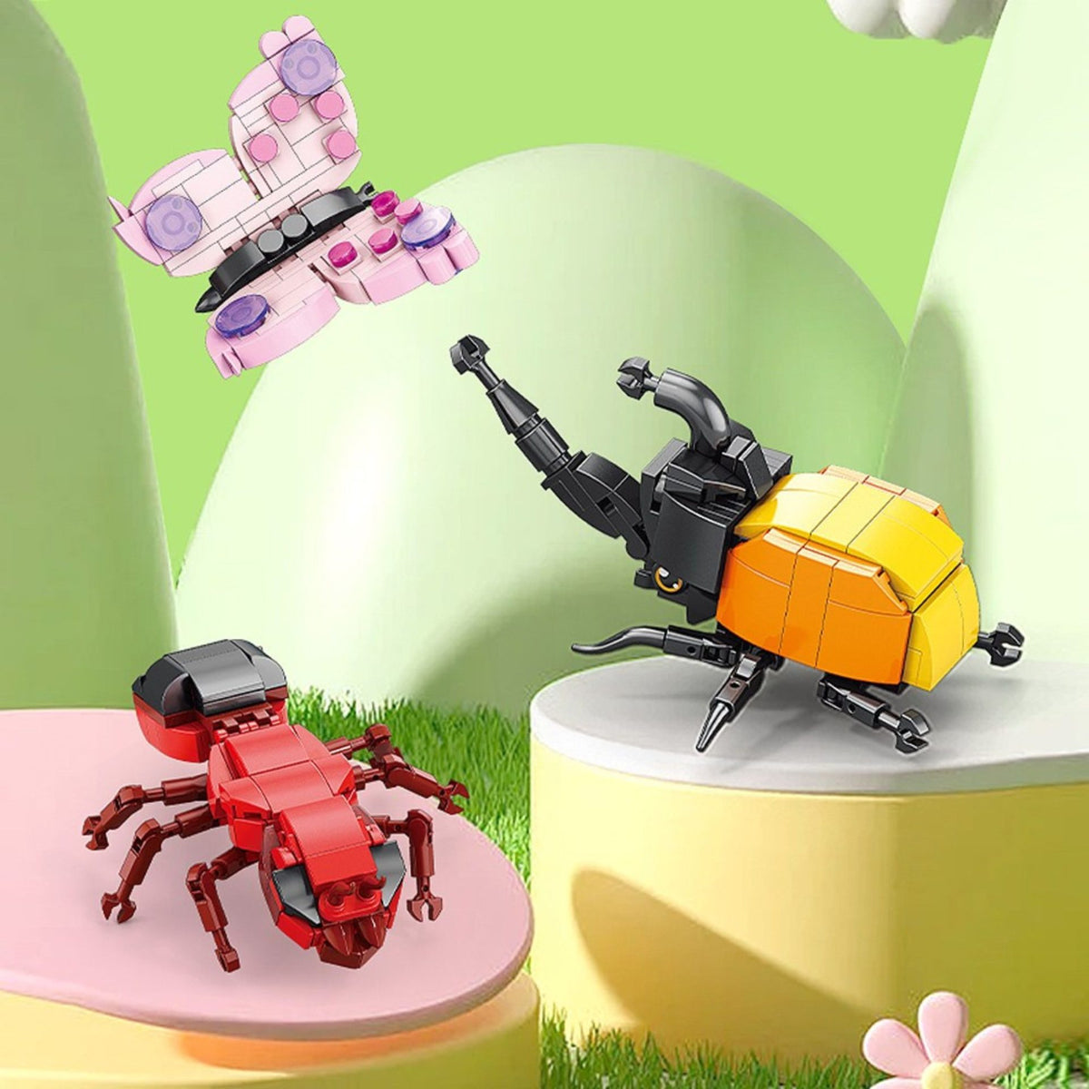 Set de Constructie Gandacul Rinocer, Jucarie Educativa STEM, Model 3D Insecte Mini, Plastic ABS, 98 Piese, 11 x 7 x 7 cm, Negru/Portocaliu, +6 Ani