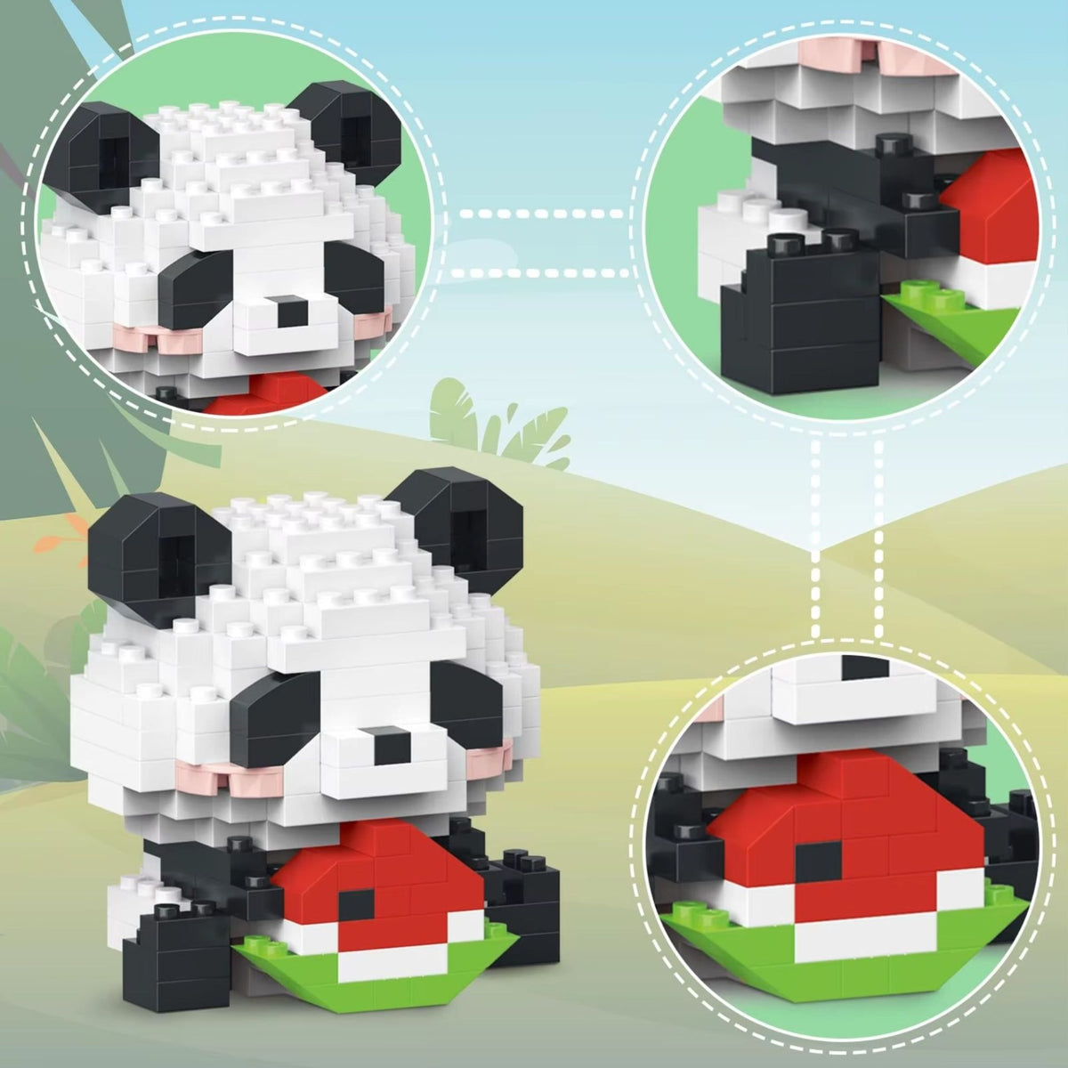 Set de Constructie Panda cu Pepene Verde, Jucarie Educativa STEM, Model 3D din Plastic ABS, 160 Piese, Varsta +6 Ani, 7.8 x 4.1 x 11.3 cm, Portocaliu