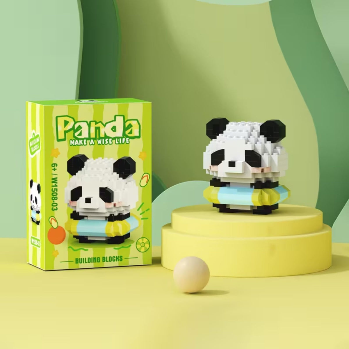 Set de Constructie Panda cu Cerc de Inot, Jucarie Educativa STEM, Model 3D din Plastic ABS, 180 Piese, Verde Deschis, 6+ Ani, 7.8 x 4.1 x 11.3 cm