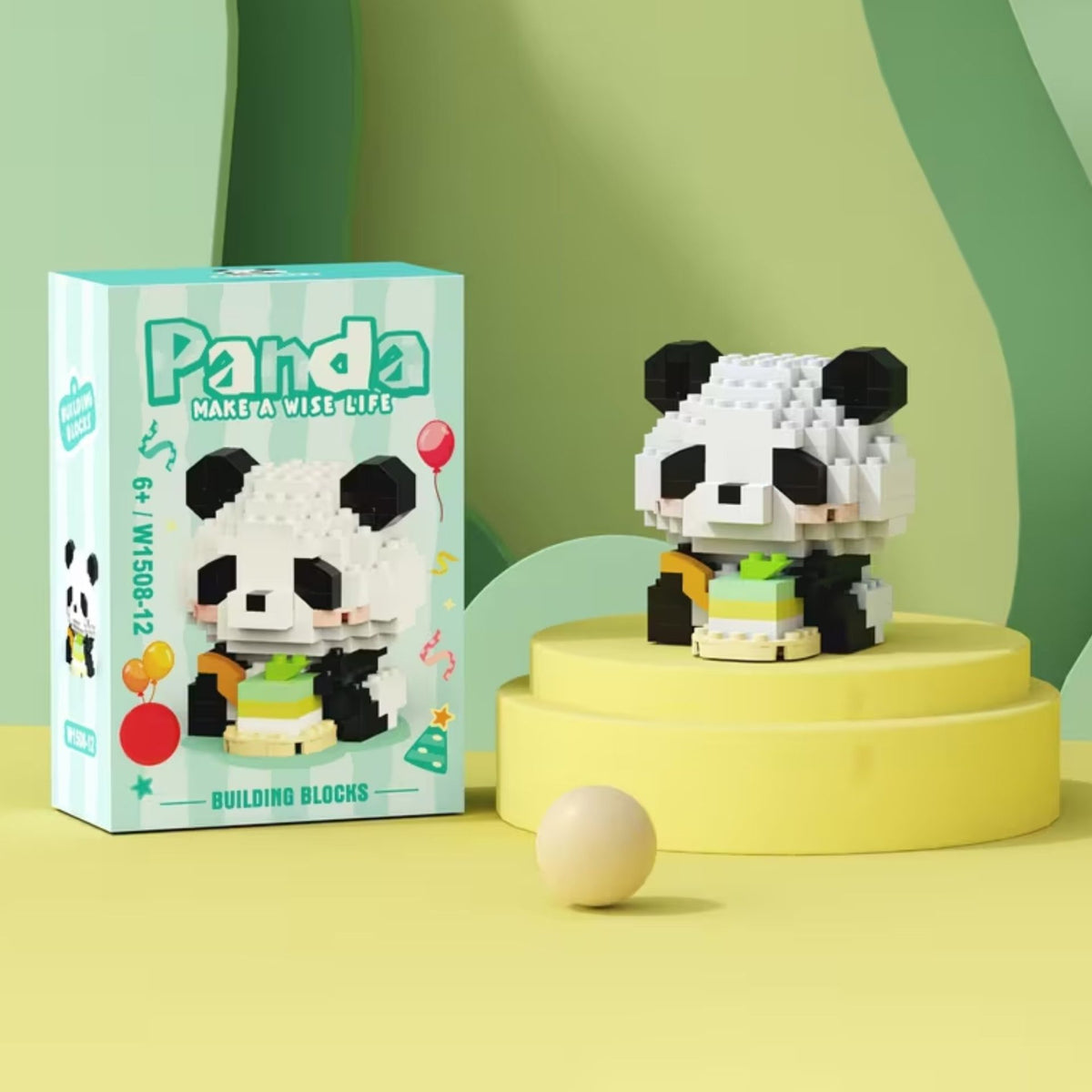 Set de Constructie Panda cu Tort, Jucarie Educativa STEM, Model 3D Interactiv, Plastic ABS, 159 Piese, 6+ Ani, 7.8 x 4.1 x 11.3 cm, Albastru Pastel