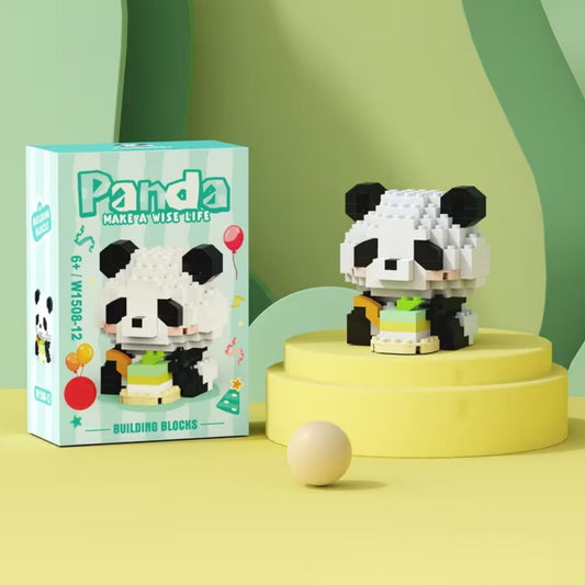 Set de Constructie Panda cu Tort, Jucarie Educativa STEM, Model 3D Interactiv, Plastic ABS, 159 Piese, 6+ Ani, 7.8 x 4.1 x 11.3 cm, Albastru Pastel