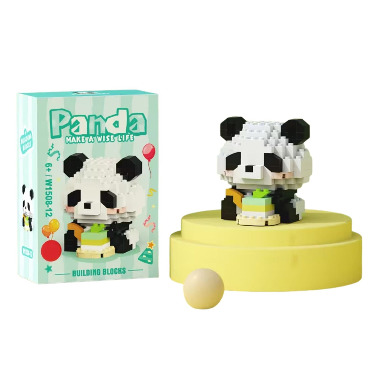 Set de Constructie Panda cu Tort, Jucarie Educativa STEM, Model 3D Interactiv, Plastic ABS, 159 Piese, 6+ Ani, 7.8 x 4.1 x 11.3 cm, Albastru Pastel