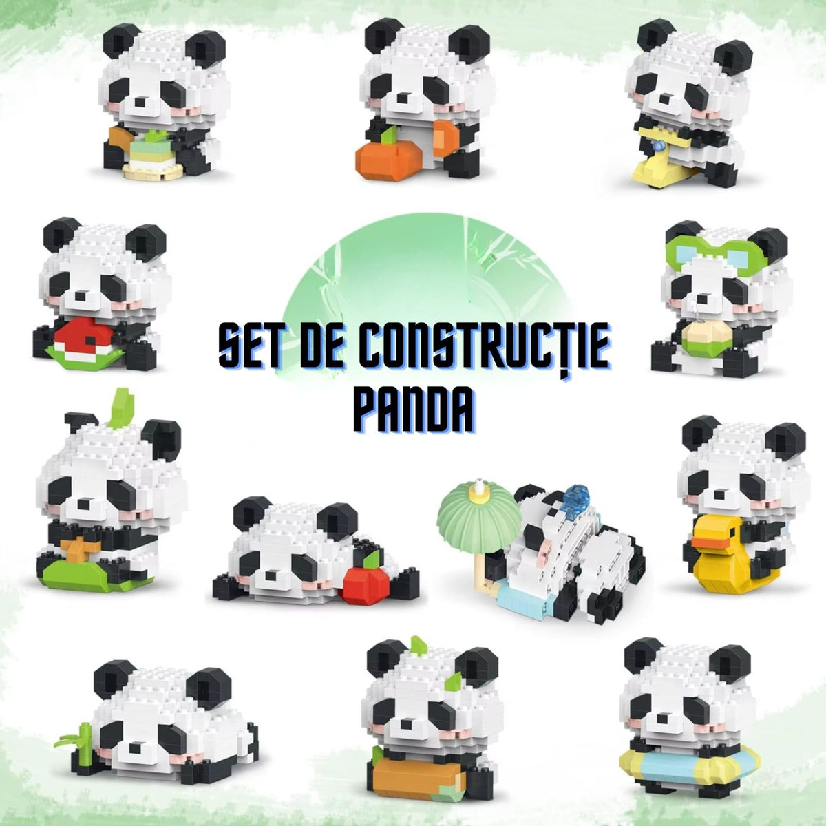 Set de Constructie Panda cu Tort, Jucarie Educativa STEM, Model 3D Interactiv, Plastic ABS, 159 Piese, 6+ Ani, 7.8 x 4.1 x 11.3 cm, Albastru Pastel