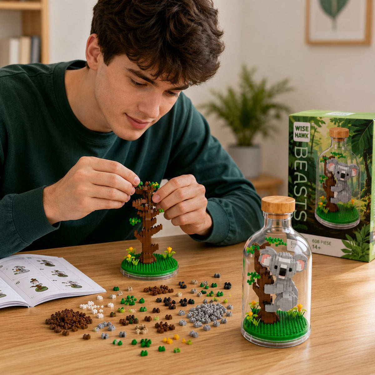 Set De Construit Koala, Puzzle 3D Decorativ, Pixel Building Blocks, Plastic, 608 Piese, Multicolor, 10 x 19.6 cm