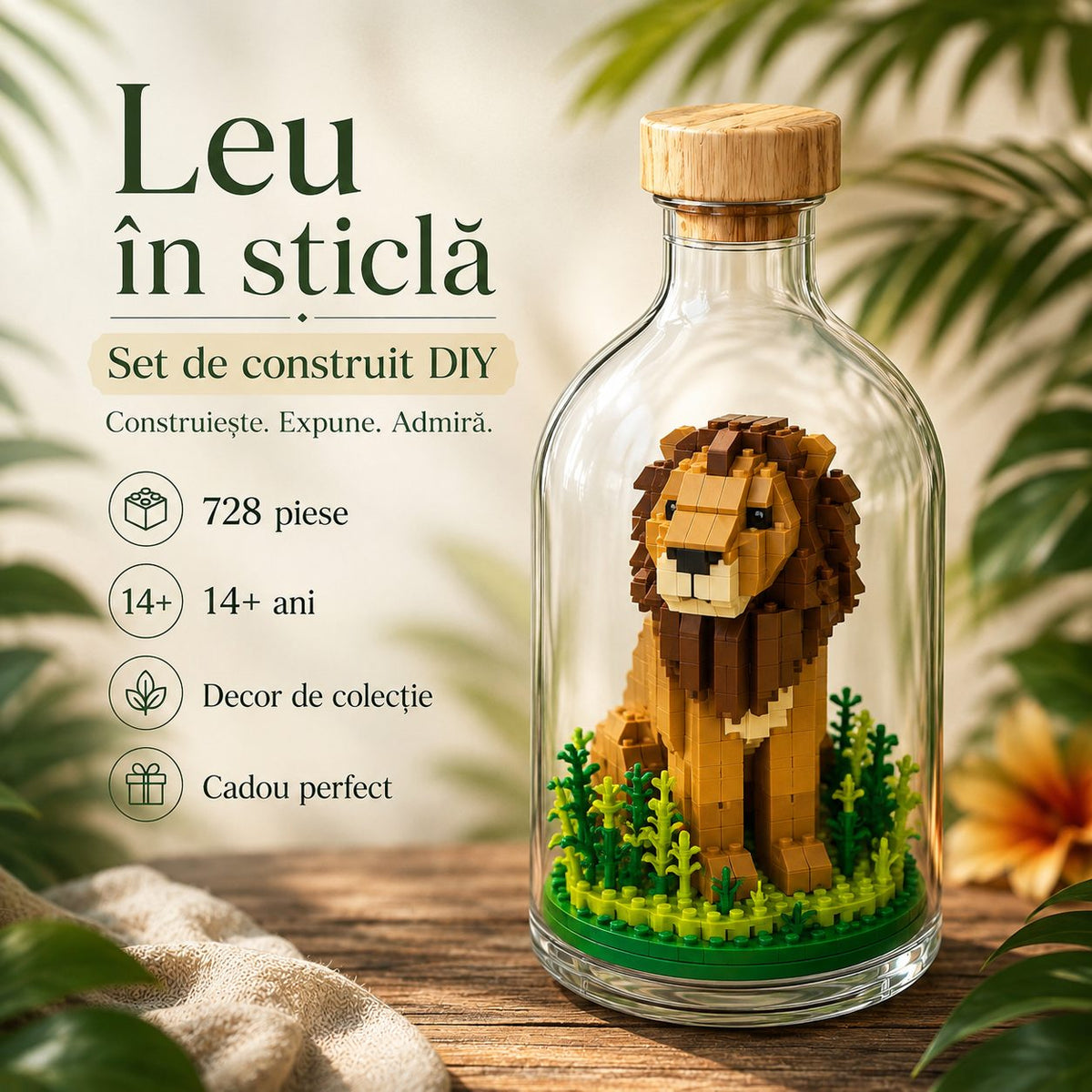 Set De Construit Leu, Model Decorativ 3D Pixel, Plastic, 728 Piese, 10 x 19.6 cm, Multicolor