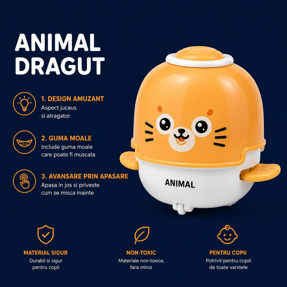 Jucarie Interactiva Pentru Pisici, Cu Aripioare Mobile Si Fata De Animal, Plastic ABS, Portocaliu-Galben