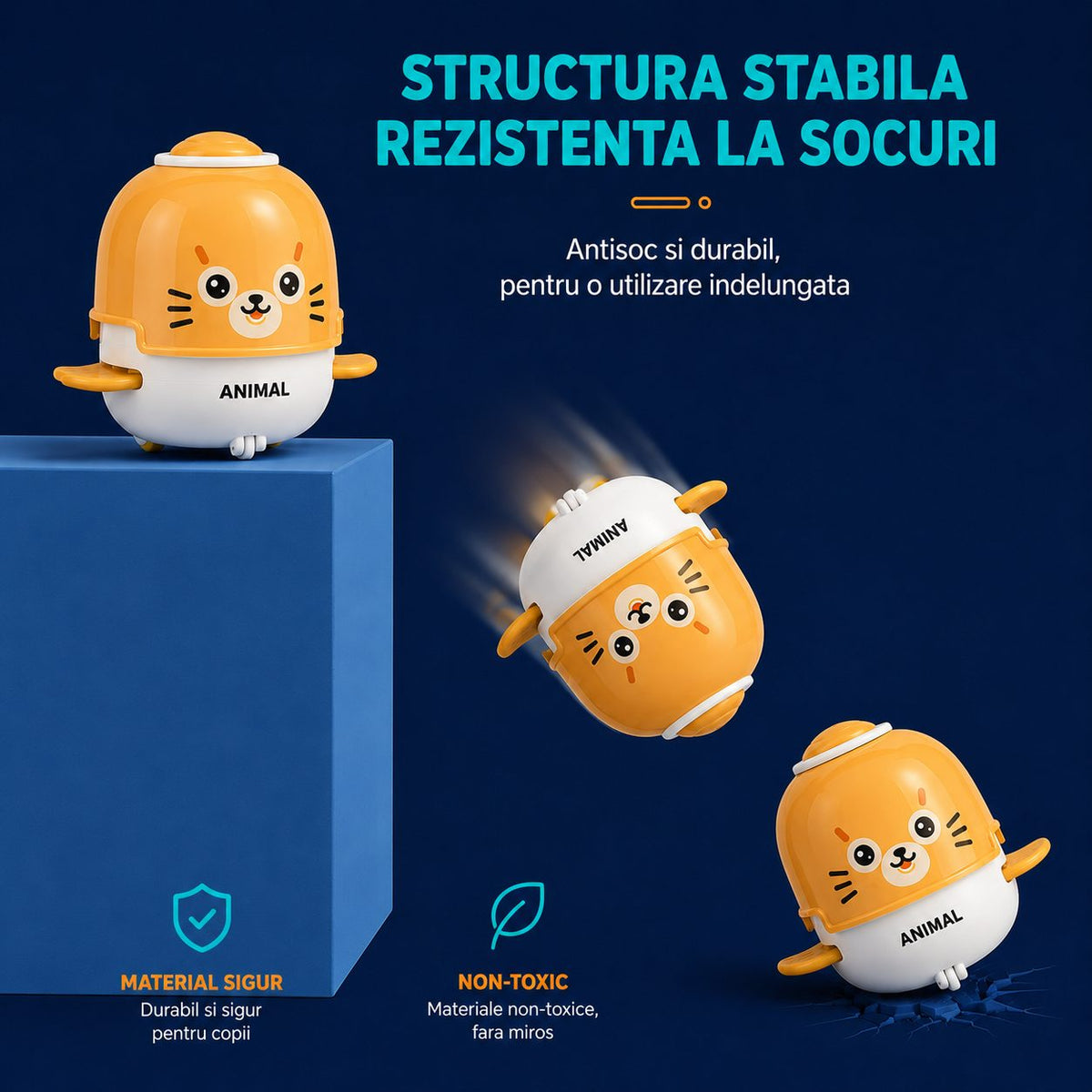 Jucarie Interactiva Pentru Pisici, Cu Aripioare Mobile Si Fata De Animal, Plastic ABS, Portocaliu-Galben