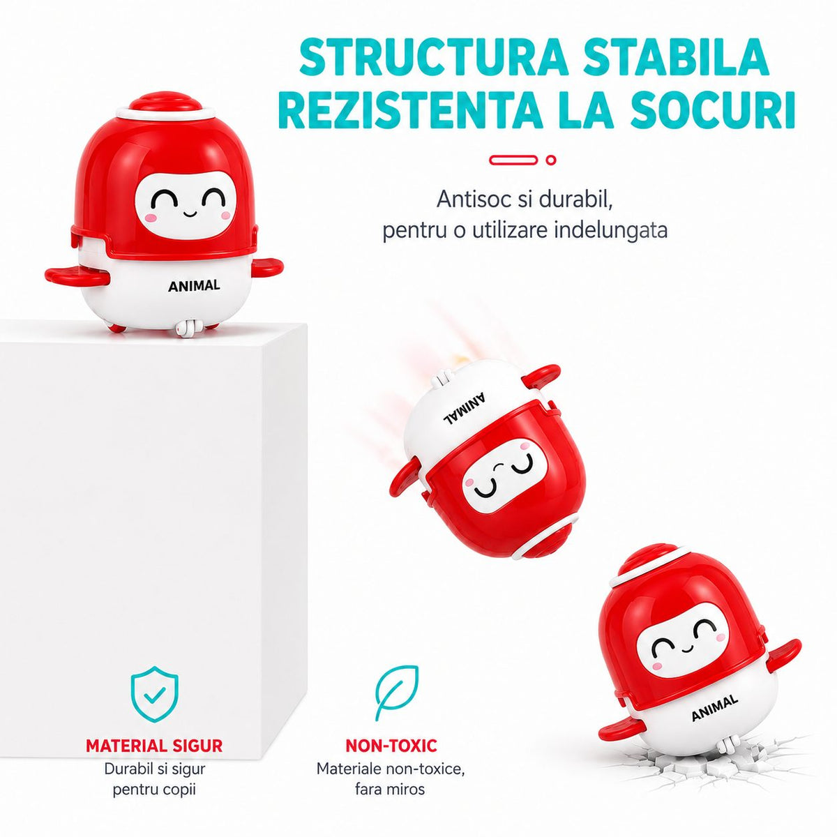 Jucarie Interactiva Robot Kawaii, cu Sunete si Lumini, Plastic ABS, Rosu, 3 Ani+