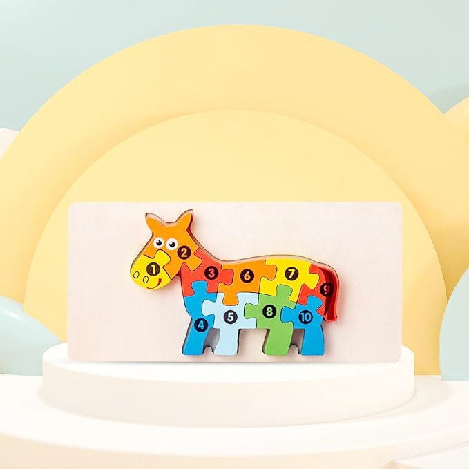Puzzle din Lemn 3D Montessori, Jucarie Educativa Dezvoltare Motricitate Fina, Lemn Natural cu Vopsea Ecologica, 11 Piese, Model Magarus, 0-3 Ani, Multicolor