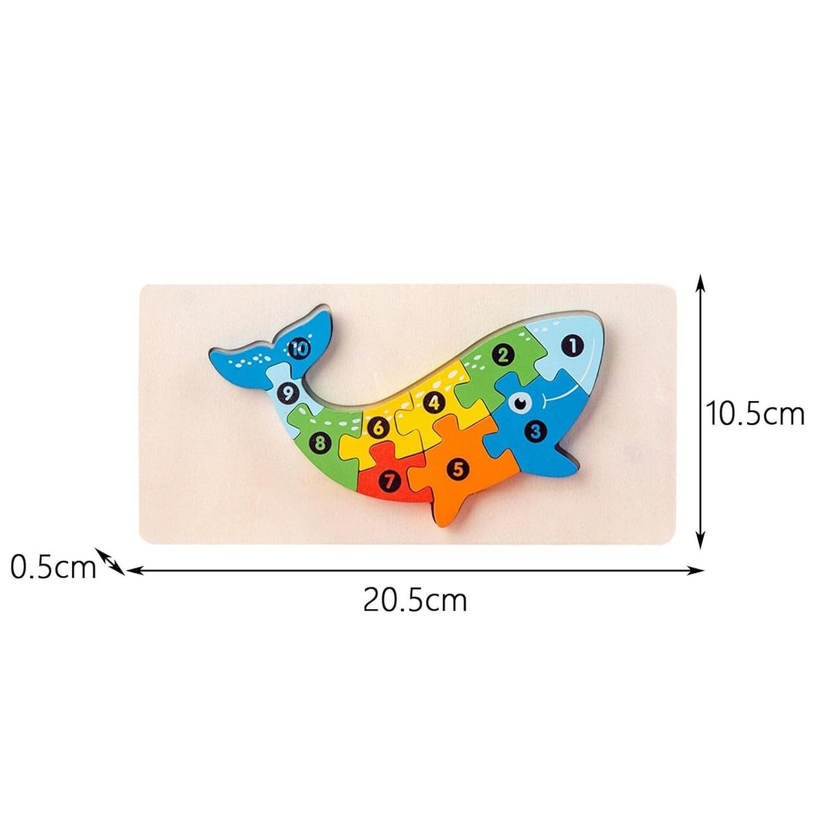 Puzzle din Lemn 3D Montessori, Jucarie Educativa si Interactiva pentru Dezvoltarea Motricitatii, Vopsea Ecologica, 11 Piese, Model Balena, Multicolor, 0-3 Ani