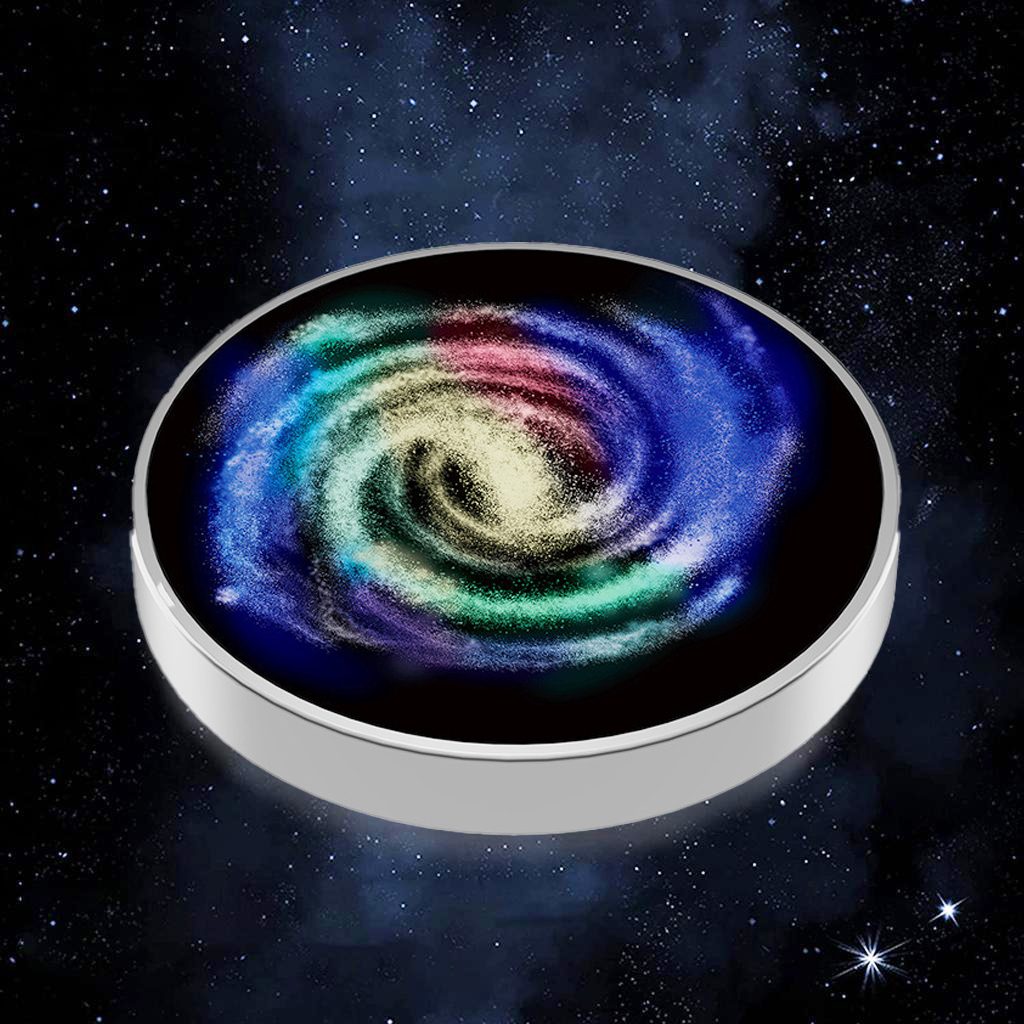 Spinner Giroscopic, Jucarie Rotativa Anti-stres, Efect Optic Galaxie Milky Way, Otel Inoxidabil, Argintiu, 3.8 x 0.6 cm