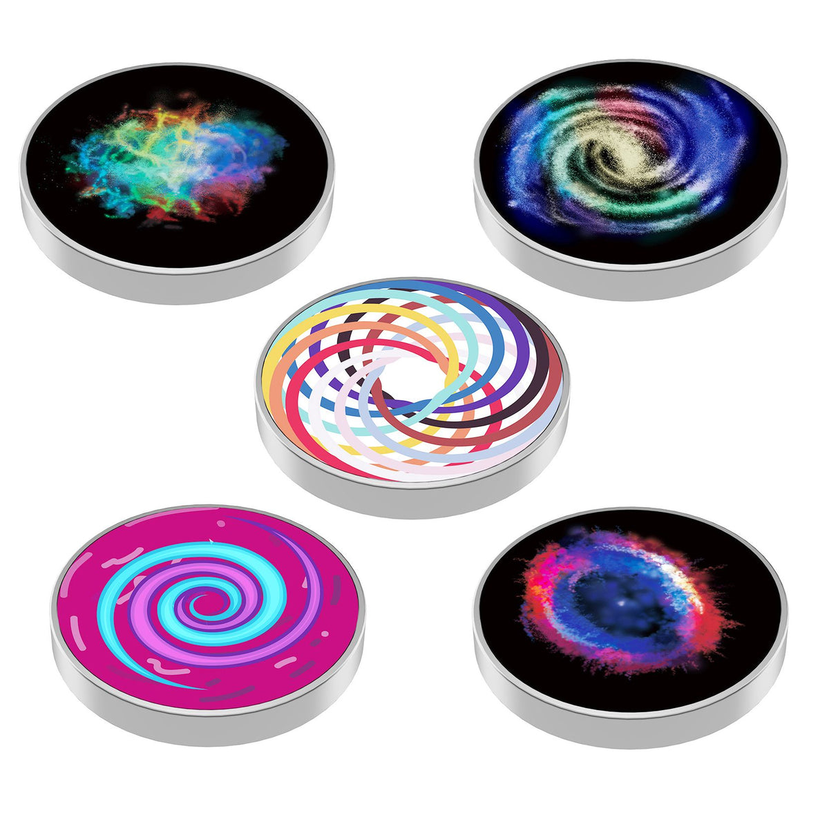 Spinner Giroscopic Metalic, Jucarie Rotativa Anti-stres cu Efect Optic de Spirala Hipnotica, Otel Inoxidabil, 3.8 x 0.6 cm, Multicolor