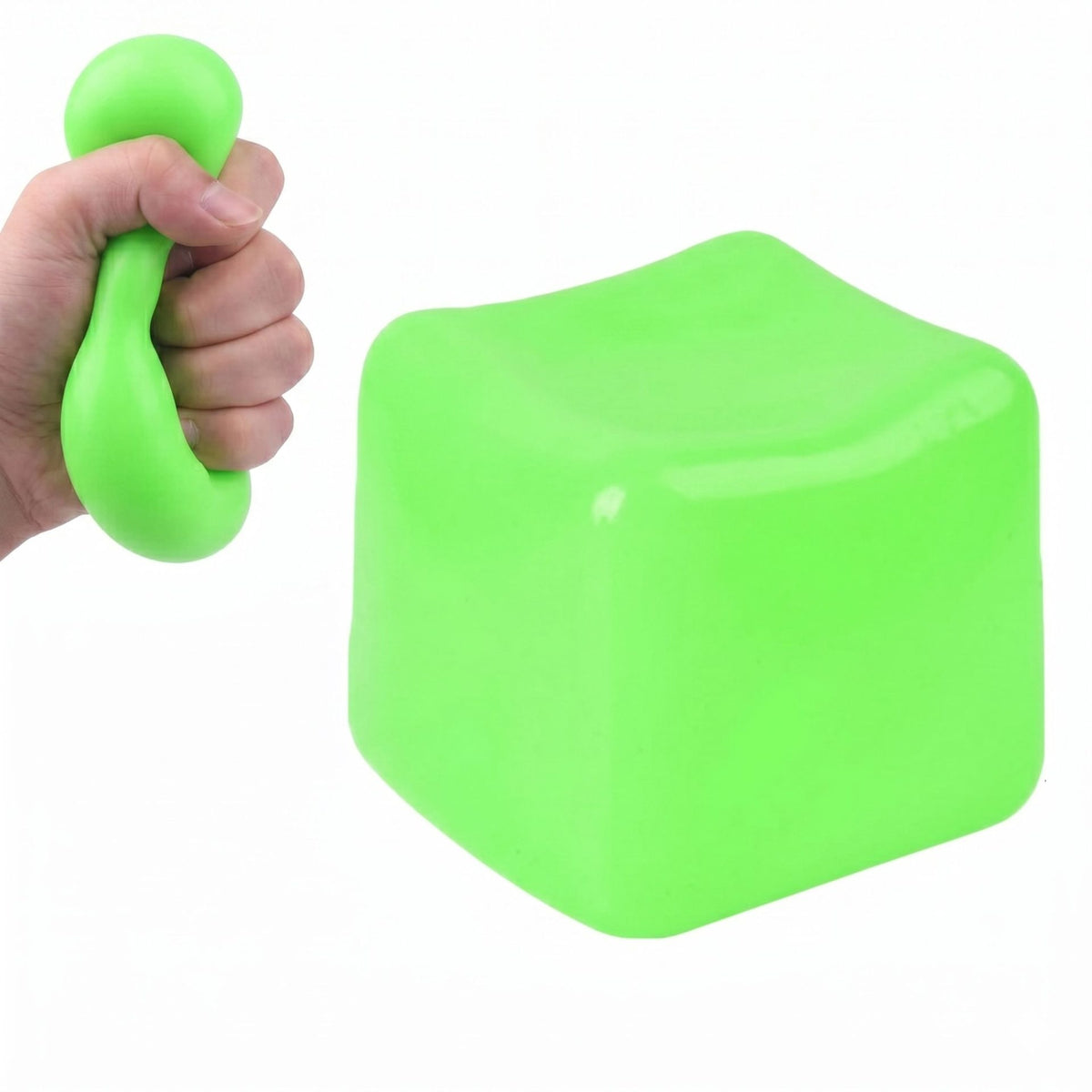 Jucarie Squishy Antistres Cub de Gheata, Revenire Lenta, Material TPR, 3x3 cm, Verde Deschis