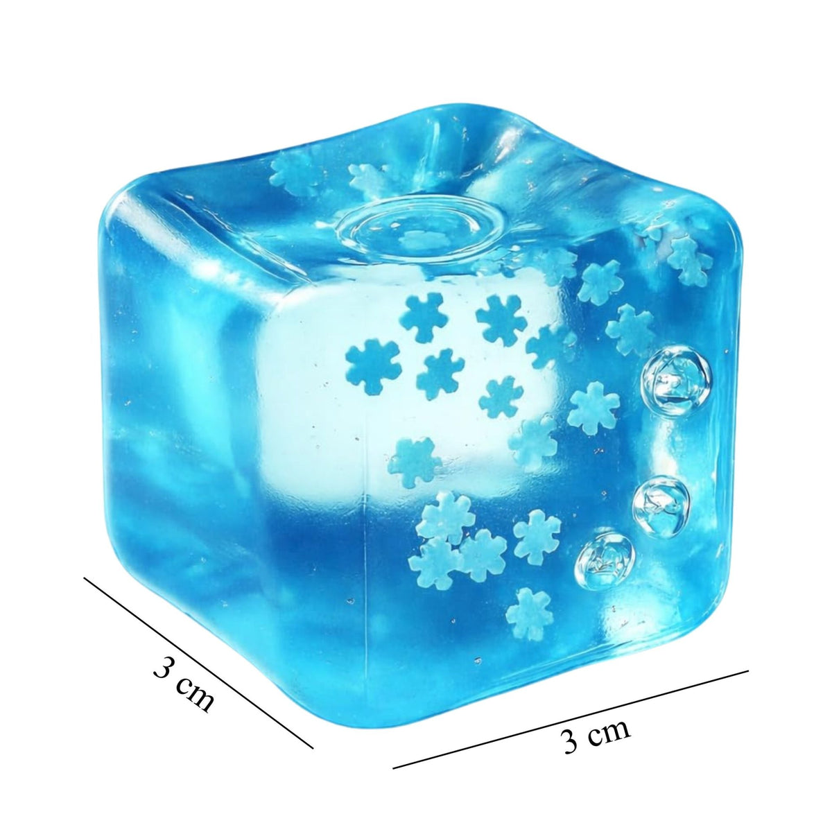 Jucarie Squishy Antistres, Model Ice Cube cu Fulgi de Nea, Revenire Lenta, TPR Elastic, 3 cm, Albastru Deschis