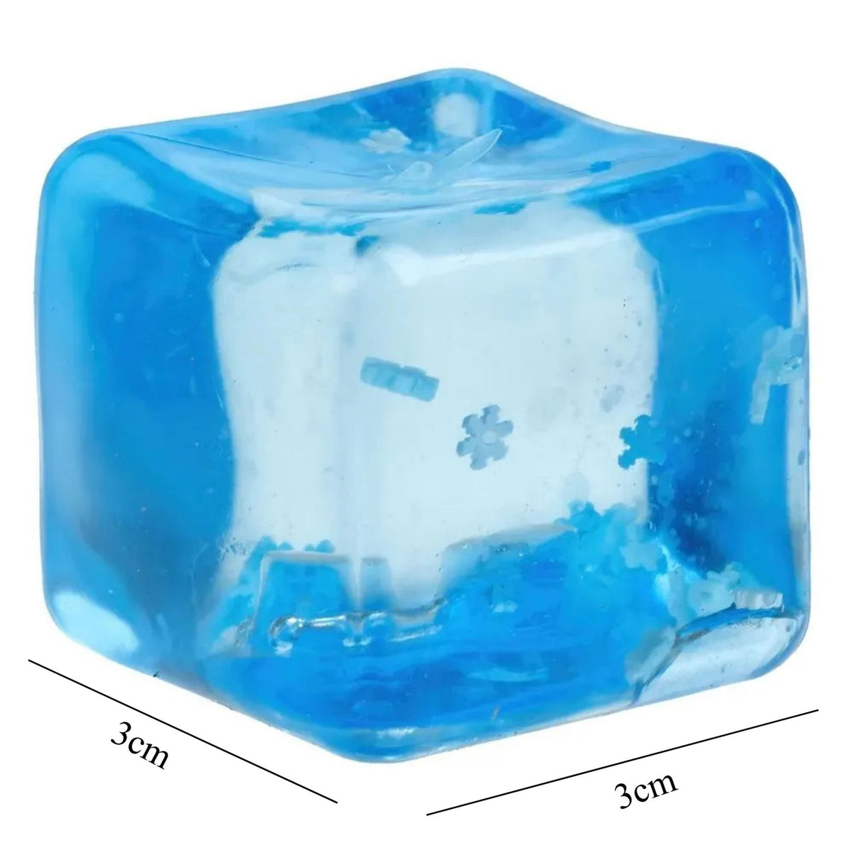 Jucarie Squishy Antistres, Cub Fidget Ice Cube cu Fulgi de Nea, Revenire Lenta, Material TPR, 3 cm, Albastru