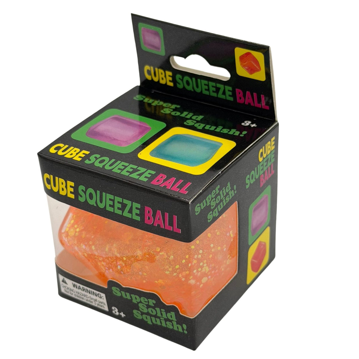 Jucarie Squishy Antistres, Model Ice Cube cu Sclipici, Revenire Lenta, Material TPR, 3x3 cm, Portocaliu