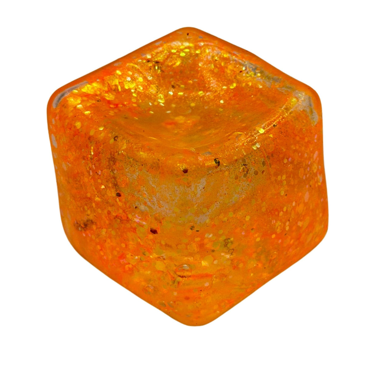 Jucarie Squishy Antistres, Model Ice Cube cu Sclipici, Revenire Lenta, Material TPR, 3x3 cm, Portocaliu