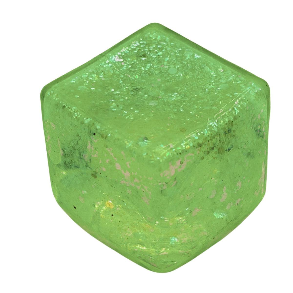 Jucarie Squishy Antistres, Cub Ice Cube cu Sclipici, Revenire Lenta, Material TPR, 3x3 cm, Verde