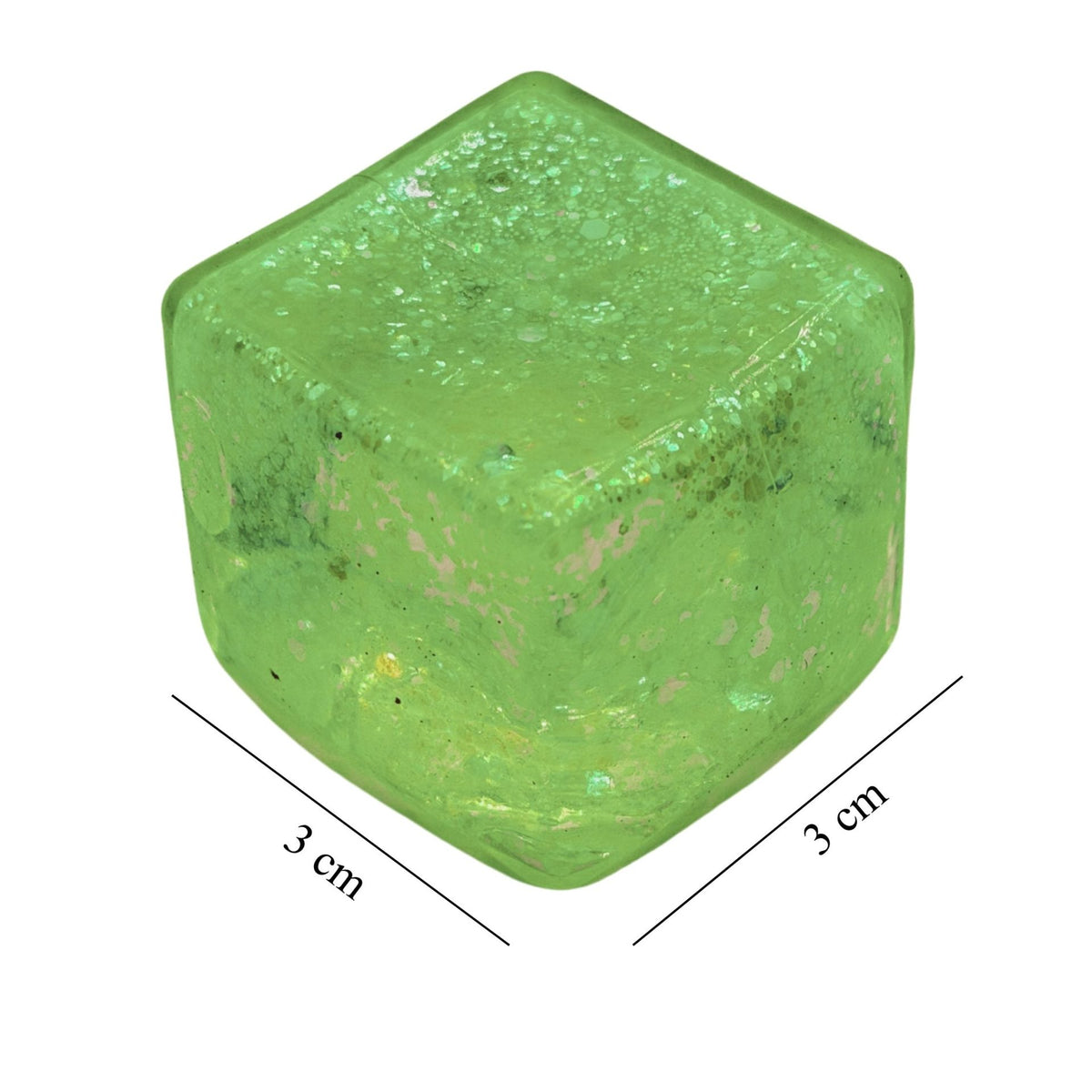 Jucarie Squishy Antistres, Cub Ice Cube cu Sclipici, Revenire Lenta, Material TPR, 3x3 cm, Verde