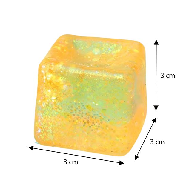 Jucarie Squishy Needoh, Cub Antistres Senzorial Cu Revenire Lenta, Termoplastic Cu Sclipici, 3x3x3 cm, Culoare Mix
