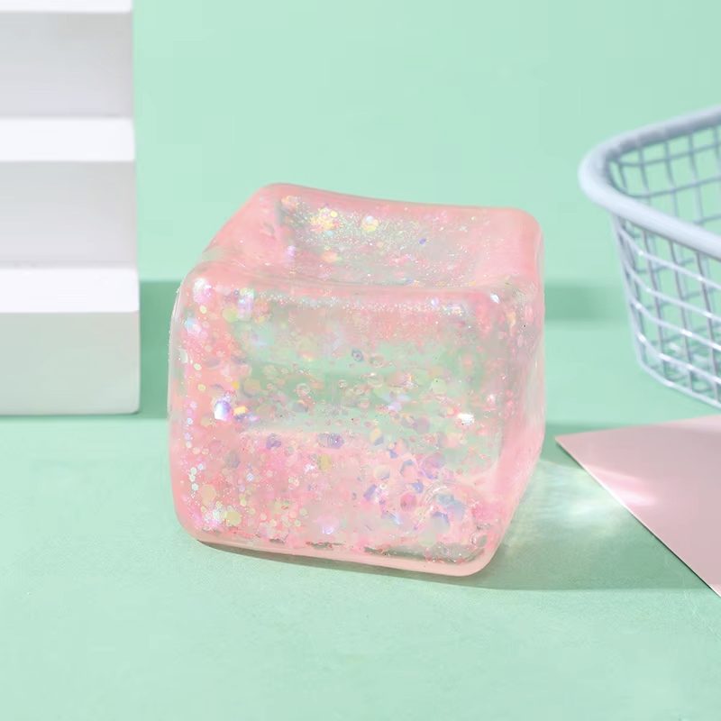 Jucarie Squishy Needoh, Cub Antistres Senzorial Cu Revenire Lenta, Termoplastic Cu Sclipici, 3x3x3 cm, Culoare Mix