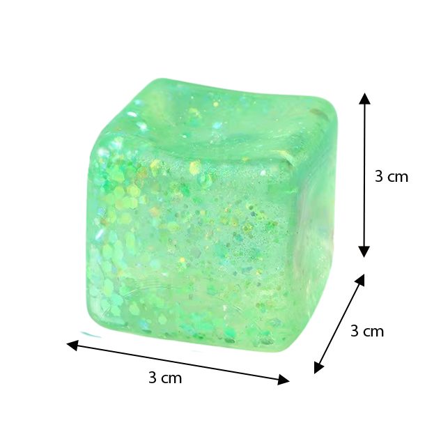 Jucarie Squishy Needoh, Cub Antistres Senzorial Cu Revenire Lenta, Termoplastic Cu Sclipici, 3x3x3 cm, Culoare Mix