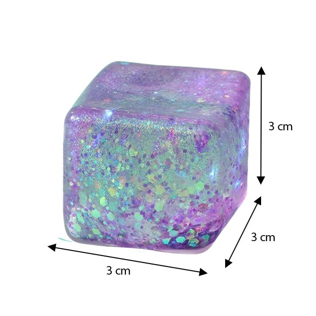 Jucarie Squishy Needoh, Cub Antistres Senzorial Cu Revenire Lenta, Termoplastic Cu Sclipici, 3x3x3 cm, Culoare Mix