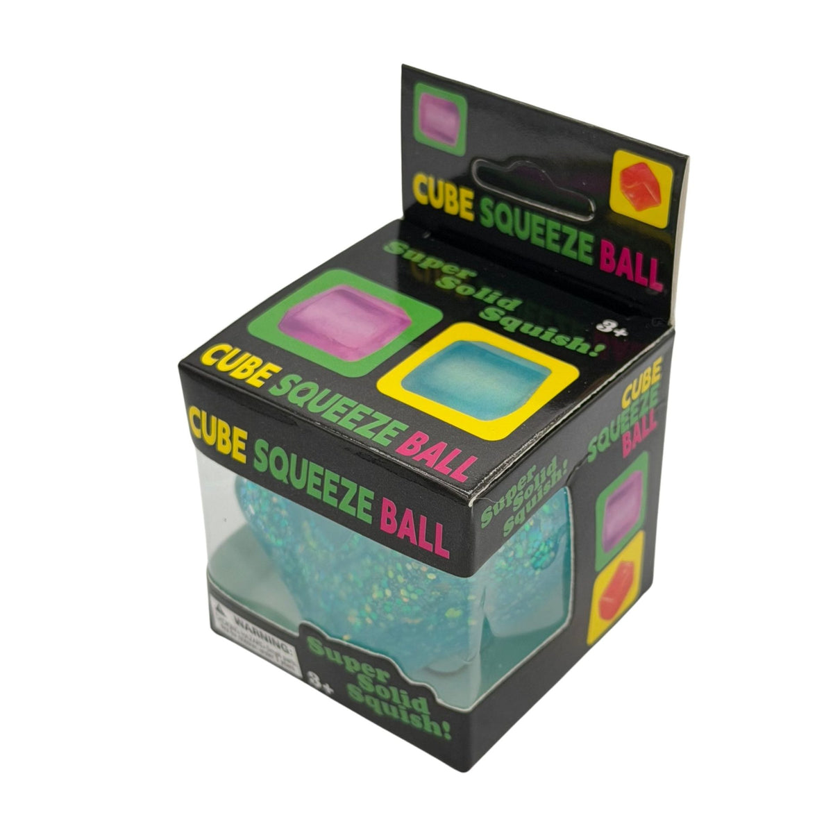 Jucarie Squishy Antistres, Cub Fidget Ice Cube cu Sclipici, Revenire Lenta, TPR, 4x4 cm, Albastru