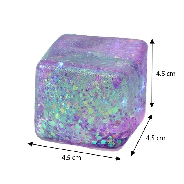 Jucarie Squishy Needoh Cub Antistres, Revenire Lenta cu Sclipici, Termoplastic, 4.5x4.5x4.5 cm, Culoare Mix
