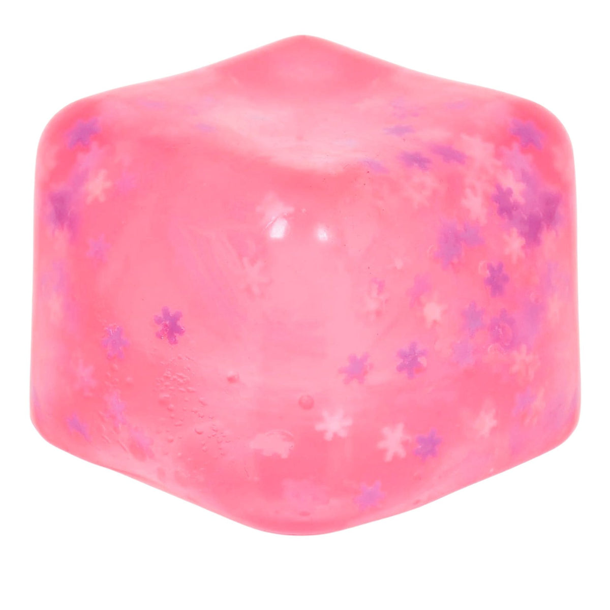 Jucarie Squishy Antistres, Cub Fidget Ice Cube cu Fulgi de Nea, Revenire Lenta, TPR Elastic, 3.5x3.5 cm, Roz