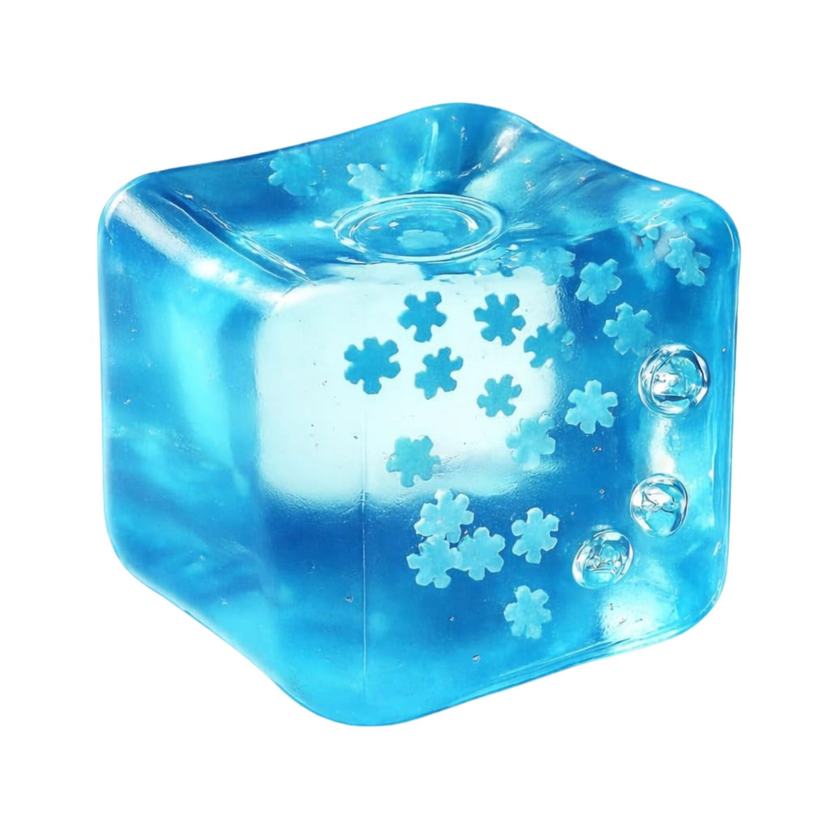 Jucarie Squishy Antistres, Cub Fidget Ice Cube cu Fulgi de Nea, Revenire Lenta, Material TPR Elastic, 3.5x3.5 cm, Albastru Deschis