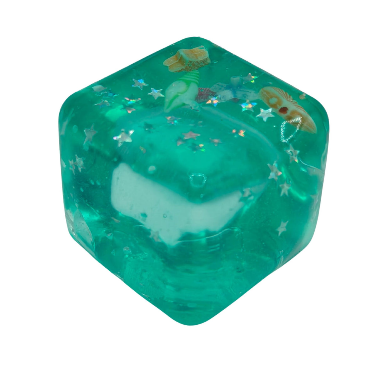 Jucarie Squishy Antistres, Cub Fidget 3D Ice Cube cu Stele Maritime, Revenire Lenta, TPR Elastic, 3x3 cm, Verde